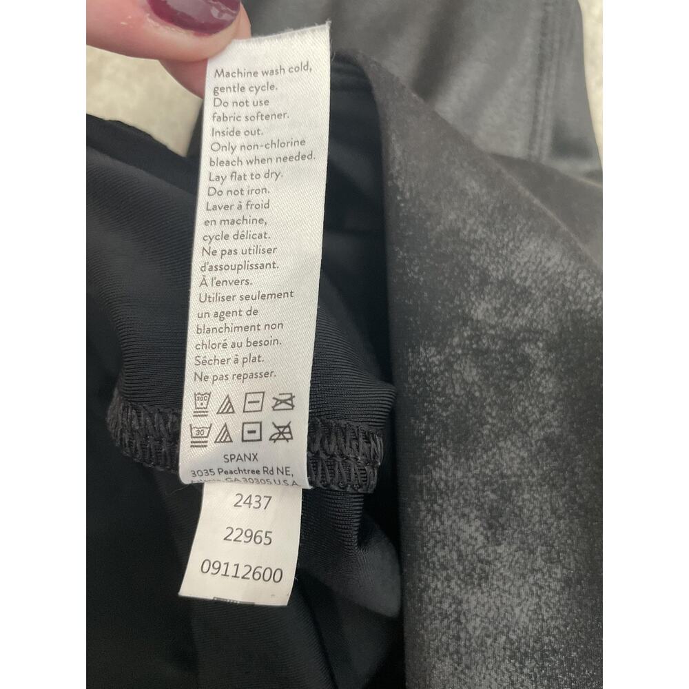 Spanx Faux Leather Leggings Womens XL Black High Rise Shaping Compression Ankle - Picture 6 of 13